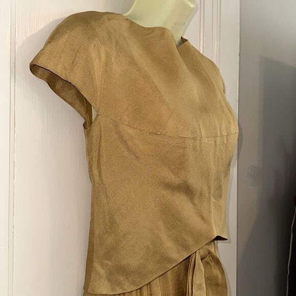 Vintage 50s/60s Saks Fifth Avenue gold dress outfit with bow on front - Picture 12 of 13